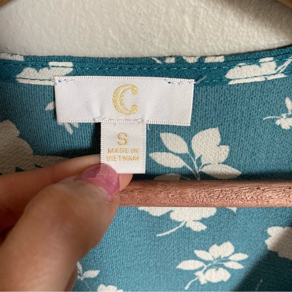 Charming Charlie Teal Floral Blouse Size Small - Picture 3 of 7